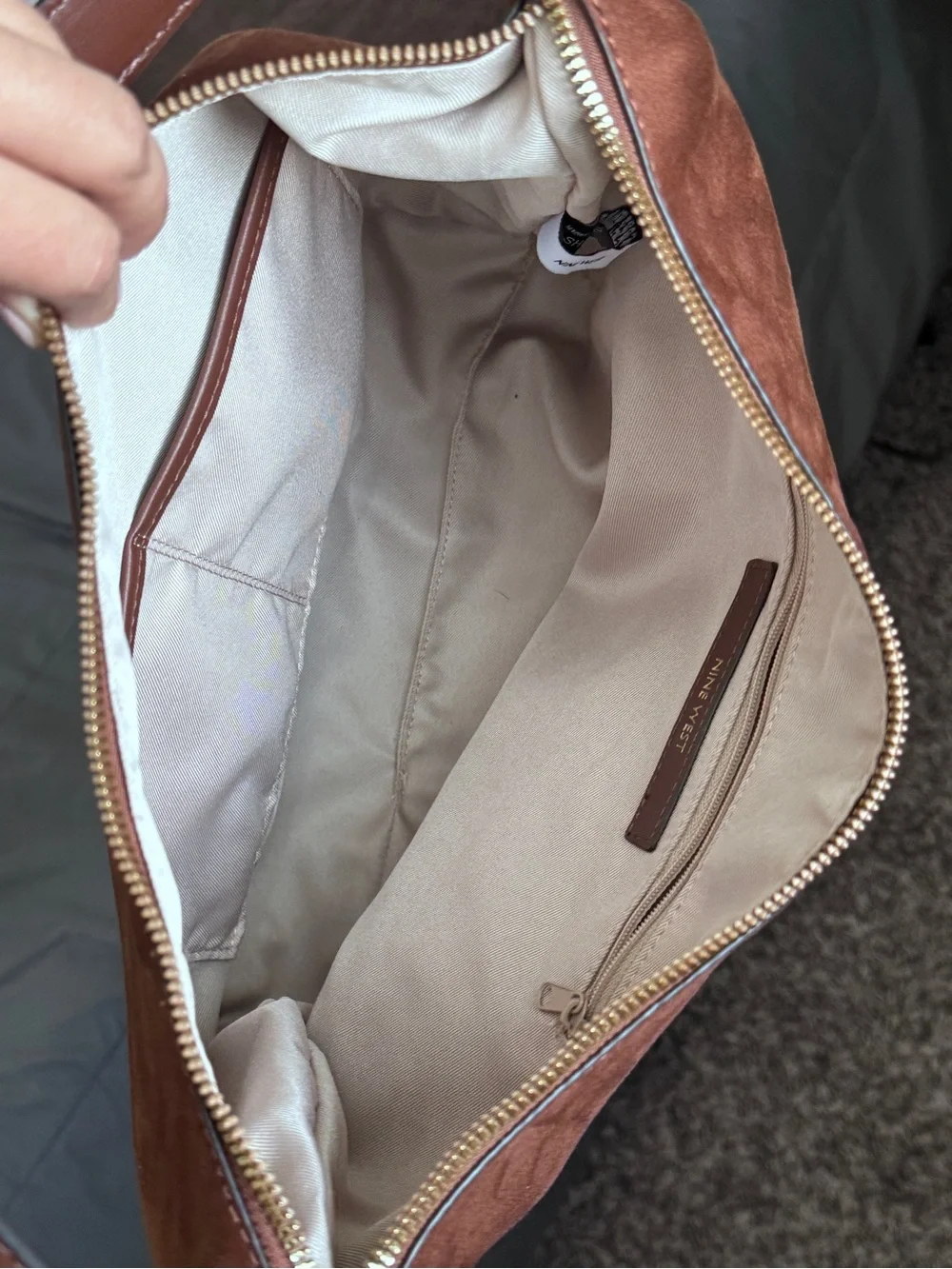 Nine West brown Suede Hobo with Dark Leather Trim